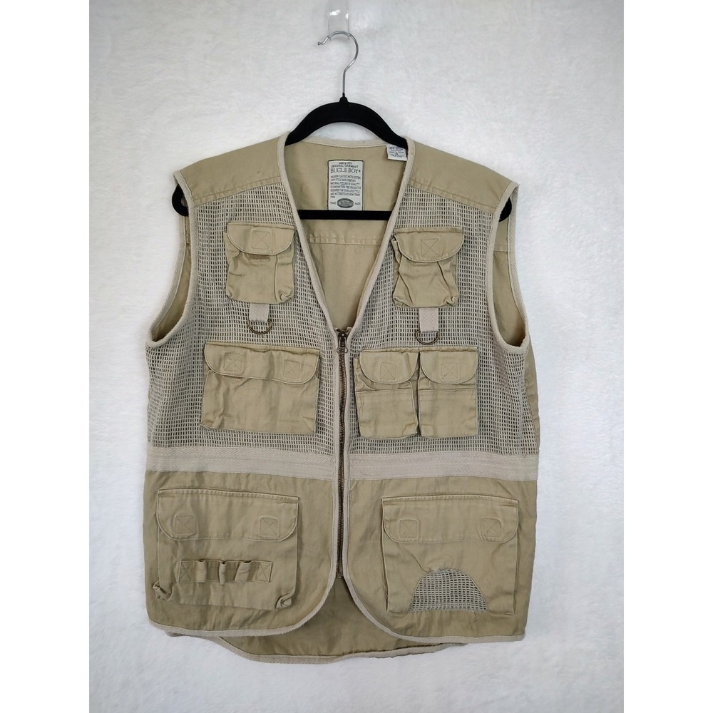 Bugle Boy Utility Vest Multi‎ Pocket Fishing Outdoor Sleeveless Khaki M